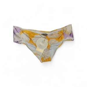 Palmacea Floral Print Cinched Cheeky Swim Bottoms in yellow & Lavendar SZ M